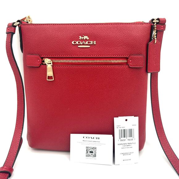 Coach Mini Rowan File Bag Crossbody Purse in 1941 Red Leather CE871 - Picture 8 of 9